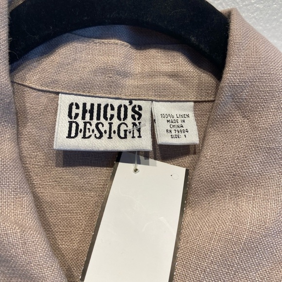 Chico’s Linen Shirt Jacket Size 1 US M 8-10 Beige Tribal Artsy Long Sleeves - Picture 9 of 9